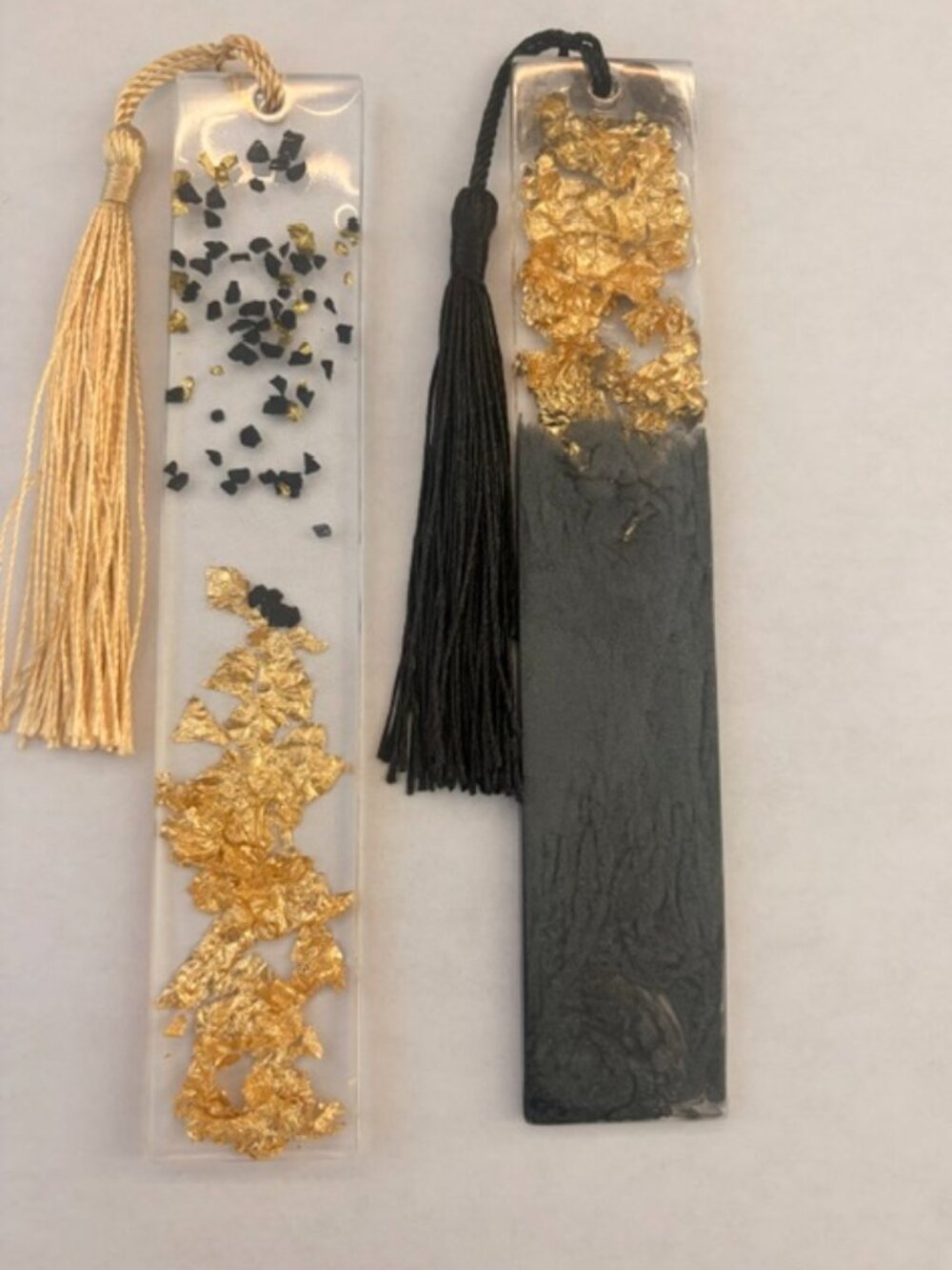 Handcrafted Black & Gold Resin Bookmarks with Tassels – Set of 2